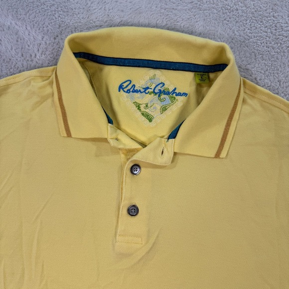 Robert Graham Polo Shirt Mens Large Yellow Short Sleeve Casual Classic Preppy - Picture 1 of 7